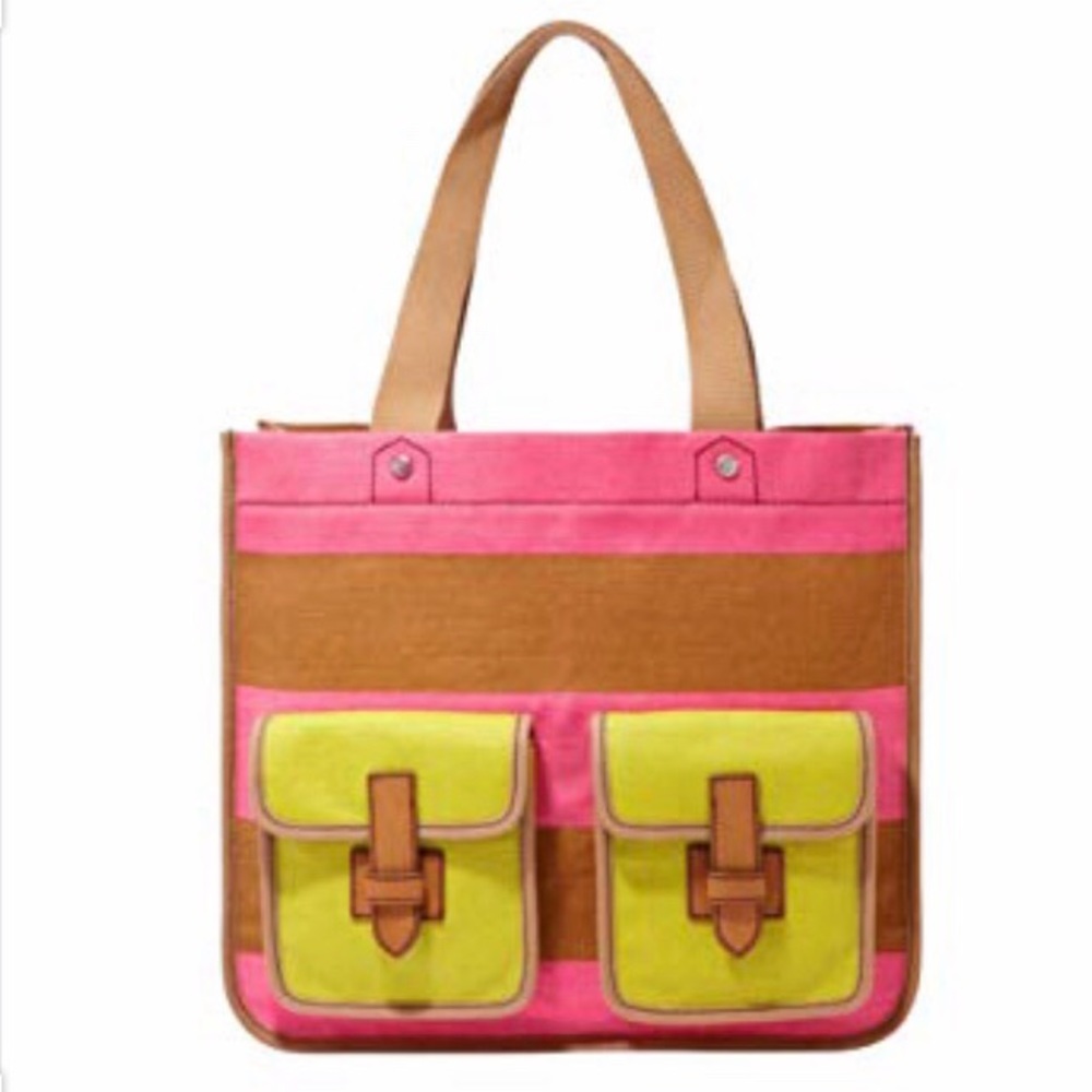 Fossil Canvas Striped Shay Tote Berry & Brown